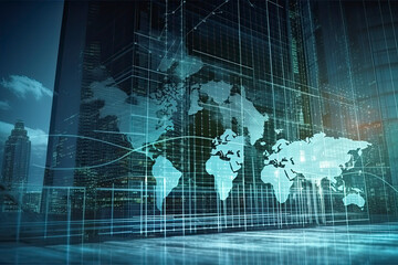 Fototapeta na wymiar Double exposure of abstract creative financial chart hologram and world map on modern business