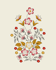 Set of pattern elements with stylized ornamental flowers in retro, vintage style. Jacobin embroidery. Colored vector illustration In pink