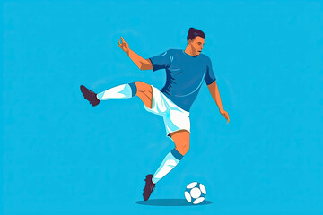 Fototapeta na wymiar football soccer player man in action isolated blue background