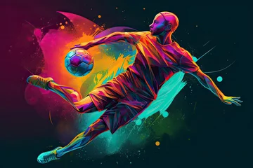 Fotobehang footbal player with a graphic trail and color splash background © surassawadee