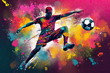 footbal player with a graphic trail and color splash background - obrazy, fototapety, plakaty