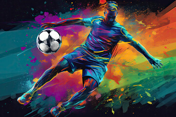 footbal player with a graphic trail and color splash background