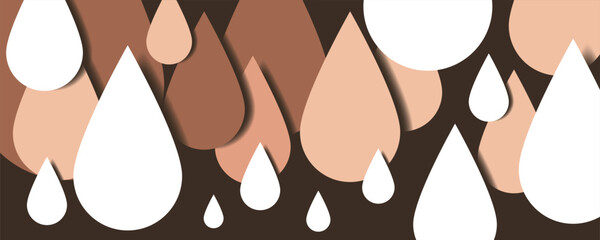 Creamy Brownish Pink Droplet Banner - Elegant Flat Design Vector Illustration with Paper Effect and Contrasting White Elements