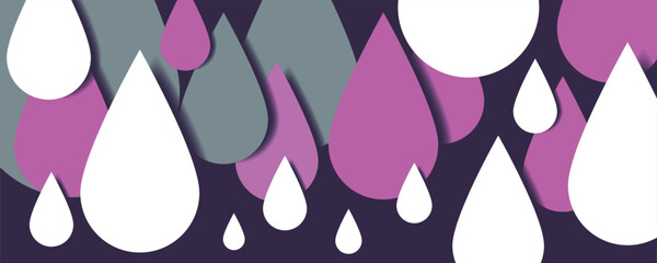 Violet and Gray Droplet Banner - Modern Flat Design Vector Illustration with Paper Effect and Contrasting White Elements