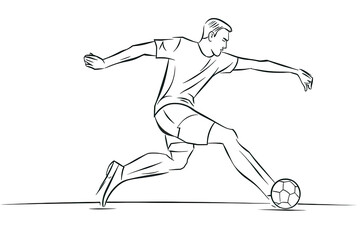 one line drawing of man shooting football