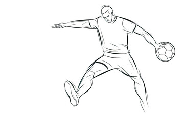 Fototapeta na wymiar one line drawing of man shooting football