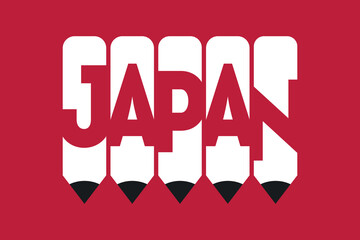 Japan text with Pencil symbol creative ideas design. Japan flag color concept vector illustration. Japan typography negative space word vector illustration. Japan country name vector design.