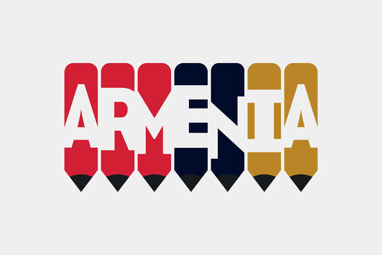Armenia text with Pen symbol creative ideas design. Armenia flag color concept vector illustration. Armenia typography negative space word vector illustration. Armenia country name vector design.