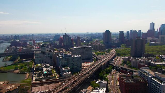 NYC Rush hour traffic Brooklyn Bridge BQE mid day New York City