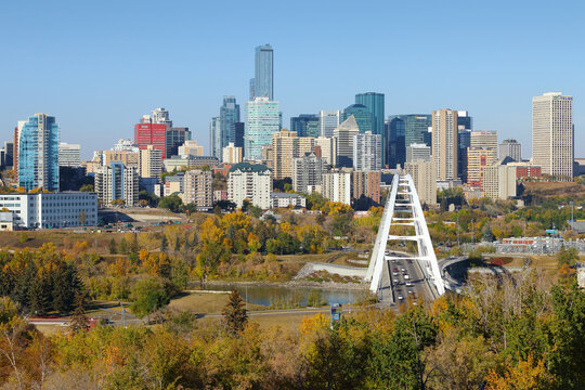 Cityscape of Edmonton, Alberta, Canada, during the autumn season.	