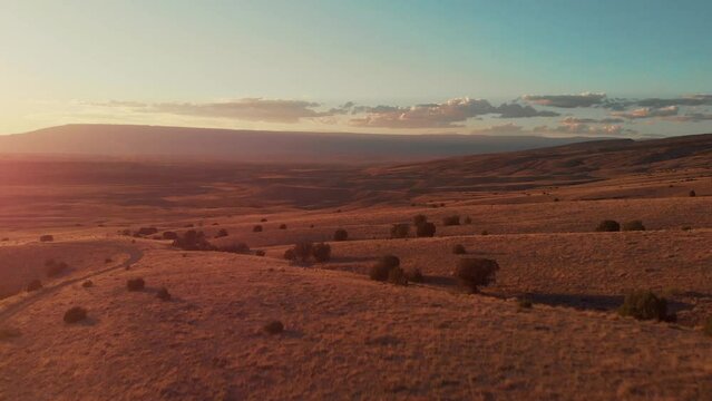 Colorado Desert Sunset With Golden Hills Aerial Drone Shot