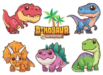 Cute Dinosaur Adventure Illustrations – Cartoon Prehistoric Characters © sararoom