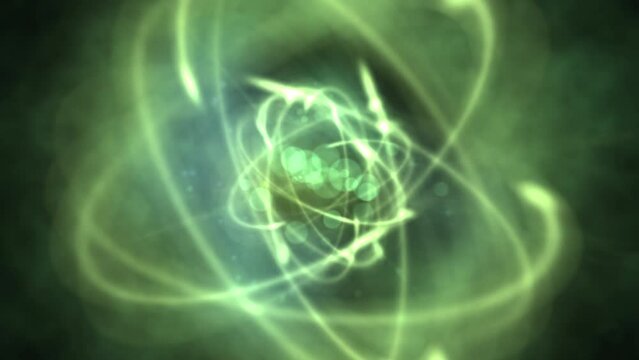Glowing atom and energy plasma with particles in orbit, extreme closeup, 4k 24p. Use the included MATTE if you want a transparent background or alpha channel.