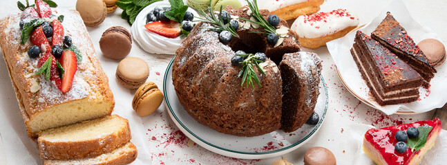 Variety of bundt cakes and sweets.