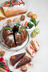 Variety of bundt cakes and sweets.