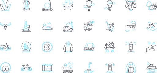 Eco-tourism linear icons set. Wilderness, Sustainability, Conservation, Adventure, Biodiversity, Nature, Wildlife line vector and concept signs. Outdoor,Green,Eco-friendly outline Generative AI