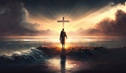 Generative AI technology. Almighty God, Faith, Devotion, Sacrifice, Meaning of Resurrection.