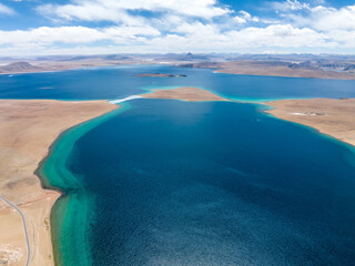 Aerial view of beautiful lake landscape in Tibet,China