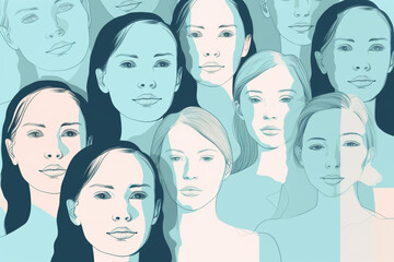 Fototapeta premium Sketch of a collage of women's face with blue tones.