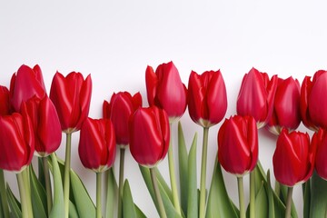 Red tulip background. Generative AI.