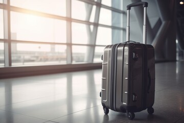 Traveler suitcase at the airport. Generative AI.