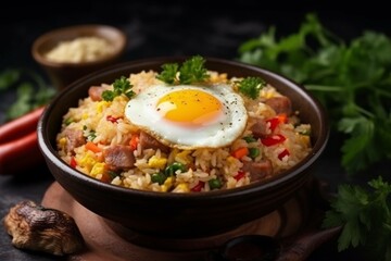 Fried Rice with Fried Egg Delicious Food Photography Illustration Created with Generative AI