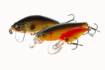 Three solid fishing lures on a white background. Isolated on white.