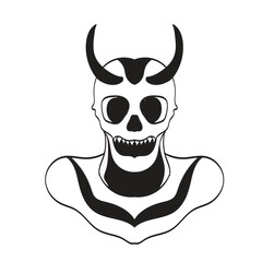 Skeleton skull with horns black and white