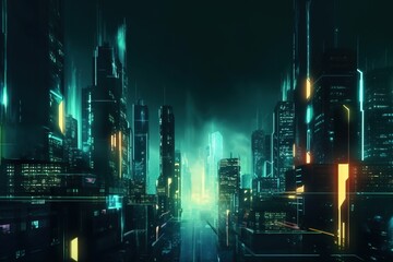 Cyber punk urban green city. Generative AI.
