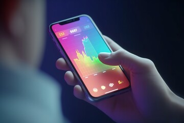 Crypto trader investor broker holding finger using smartphone app executing financial stock trade market trading order. Generative AI.