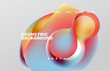 Landing page abstract liquid background. Flowing shapes, round design and circle. Web page for website or mobile app wallpaper