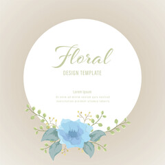 Blue flowers wreath floral wallpaper template background bouquet. Botanical flower and tropical leaf branch can be used for printing, greeting, wedding anniversary. Vector invitation card concept.
