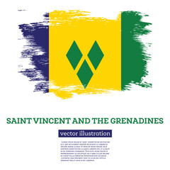 Saint Vincent and the Grenadines Flag with Brush Strokes. Independence Day.