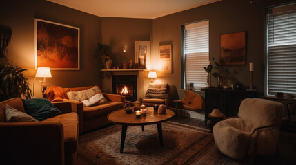 A cozy and inviting living room warm earthy tones , Generative AI