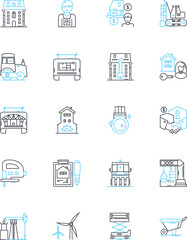 Metropolis building linear icons set. Skyscraper, Tower, Megacity, Urban, Futuristic, Iconic, Landmark line vector and concept signs. Glass,Steel,Contemporary outline illustrations
