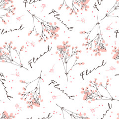 Sweet Spring Pink Floral Branch Floral Beautiful Vector Seamless Pattern