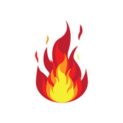 Fire flame icon with burning red, orange and yellow hot sparks isolated on white background. Illustration of fire emoji, energy and power concept. Cartoon clipart simple vector illustration.