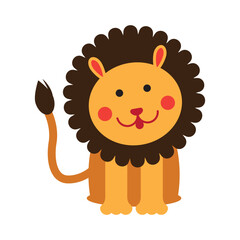 Vector illustration of cute lion isolated in cartoon style on white background. Safari animal for baby and kids design.Vector illustration. Use for kids app, game, book, clothing print T-shirt print. 