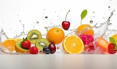 Deliciously fresh fruits with refreshing water splash Creating using generative AI tools
