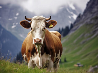 Fototapeta na wymiar A Swiss Mountain Cow - generative AI