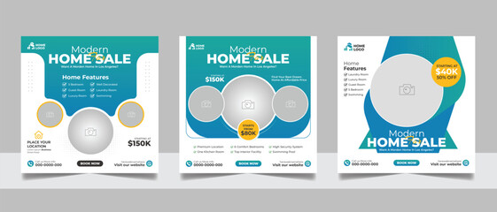 Real estate house property sale social media post square flyer and web banner template