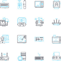 Automated systems linear icons set. Robotics, Efficiency, Precision, Streamlined, Integration, Automation, Mechanization line vector and concept signs. Innovation,Optimization,Industrialization