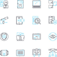 Nerk management linear icons set. Analysis , Collaboration , Communication , Coordination , Efficiency , Empowerment , Execution line vector and concept signs. Integration ,Leadership ,Metrics outline