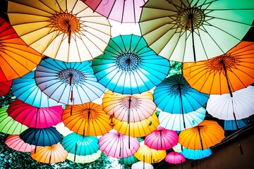 A colorful collection of umbrellas-Generative AI	
