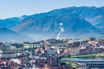 Panoramic view of Oviedo city from the Monte Naranco, Asturias, Spain