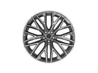 Car alloy wheel isolated on white background. New alloy wheel for a car on a white background. Alloy rim isolated. Car wheel disc...