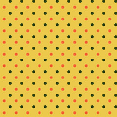 Simple abstract geometric seamless fabric pattern Red and black polka dots isolated on yellow background