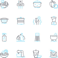 Meal prep linear icons set. Plan, Prep, Healthy, Quick, Convenient, Affordable, Time-saving line vector and concept signs. Batch,Balanced,Nutritious outline illustrations