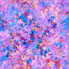 Spring blooming tender garden Abstract layered painted seamless pattern Watercolor effect