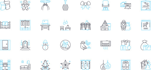 Cafe lounge linear icons set. Cozy, Relaxing, Elegant, Charming, Inviting, Chic, Sophisticated line vector and concept signs. Stylish,Trendy,Modern outline illustrations